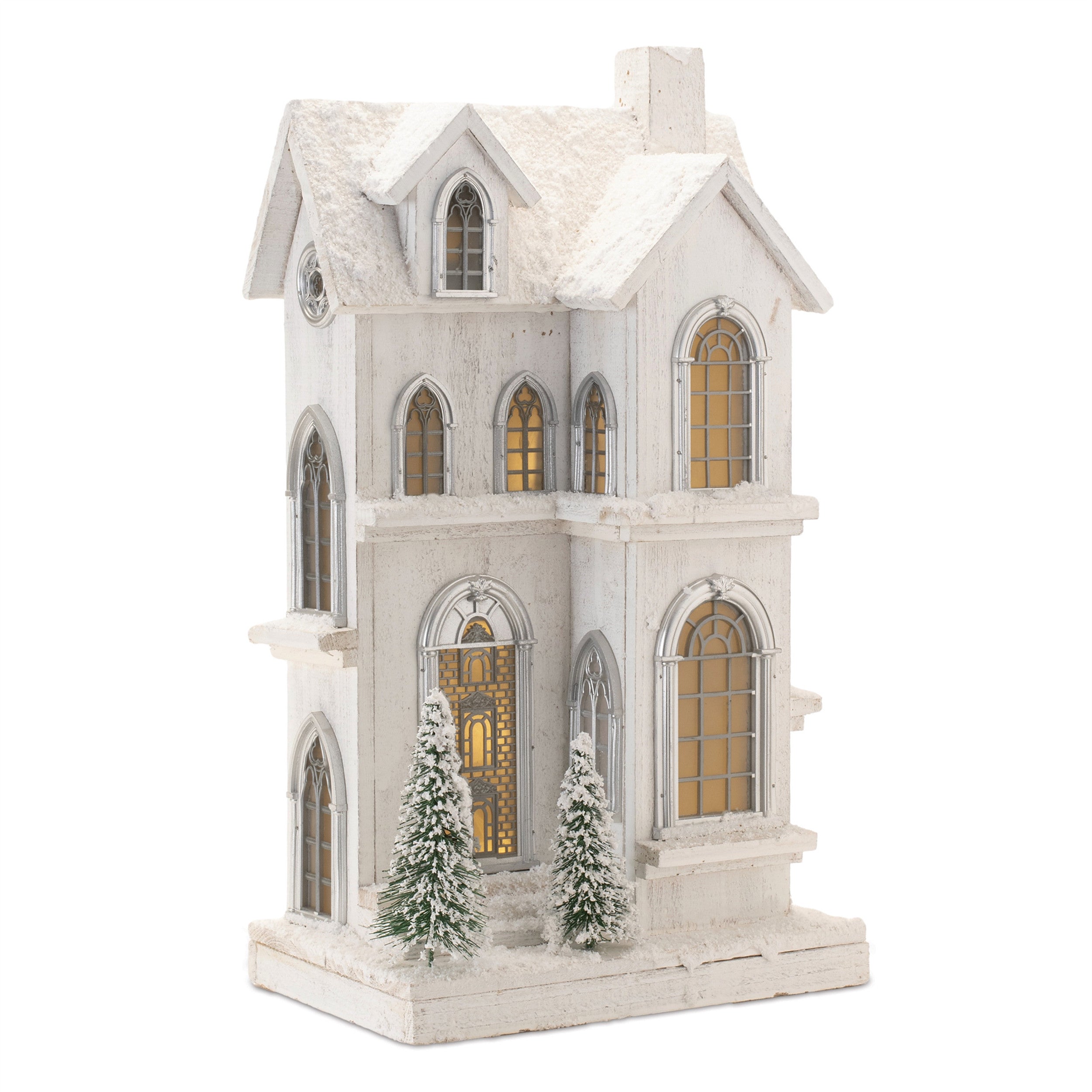 22" White And Green Wood Tabletop Sculpture with LED-3