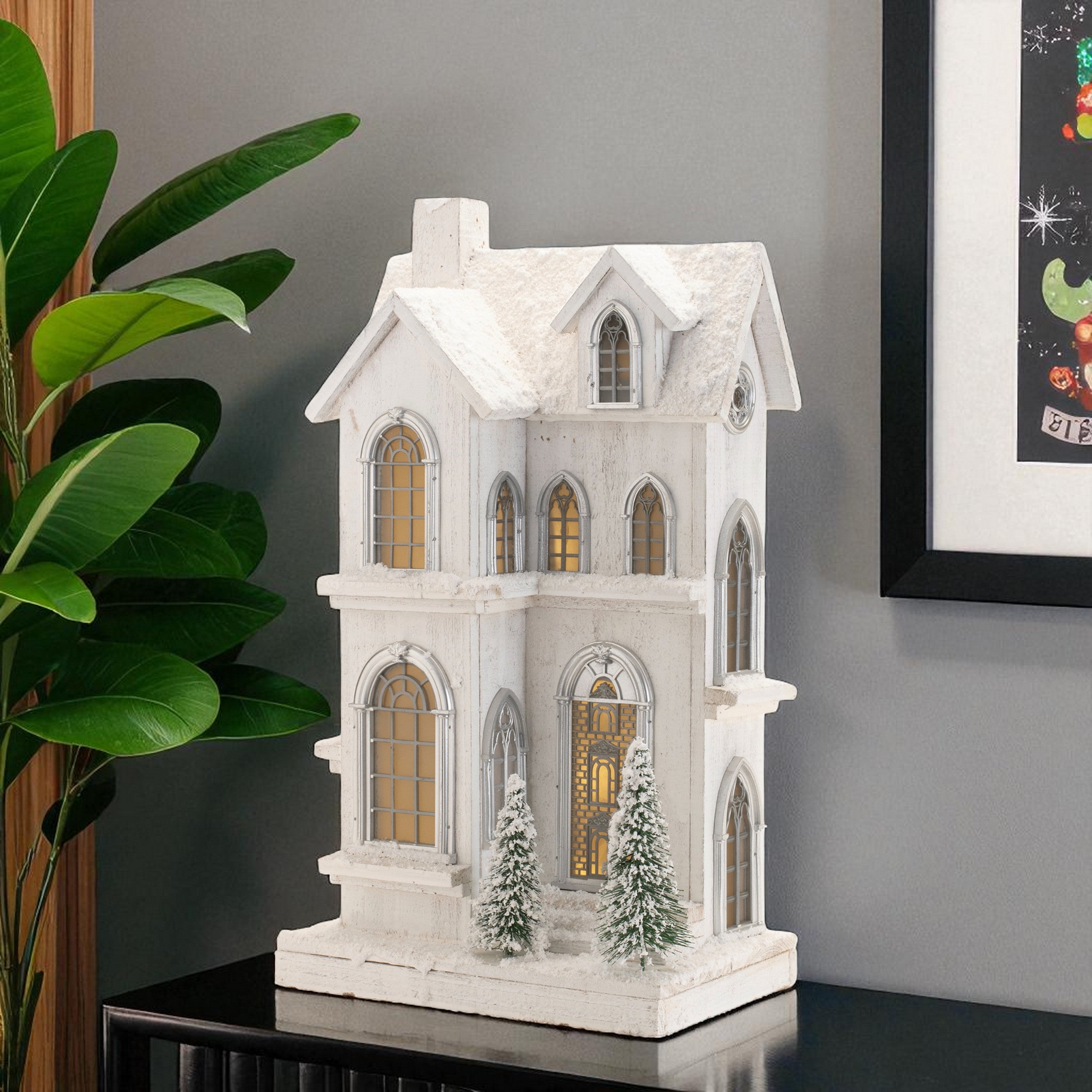 22" White And Green Wood Tabletop Sculpture with LED-0