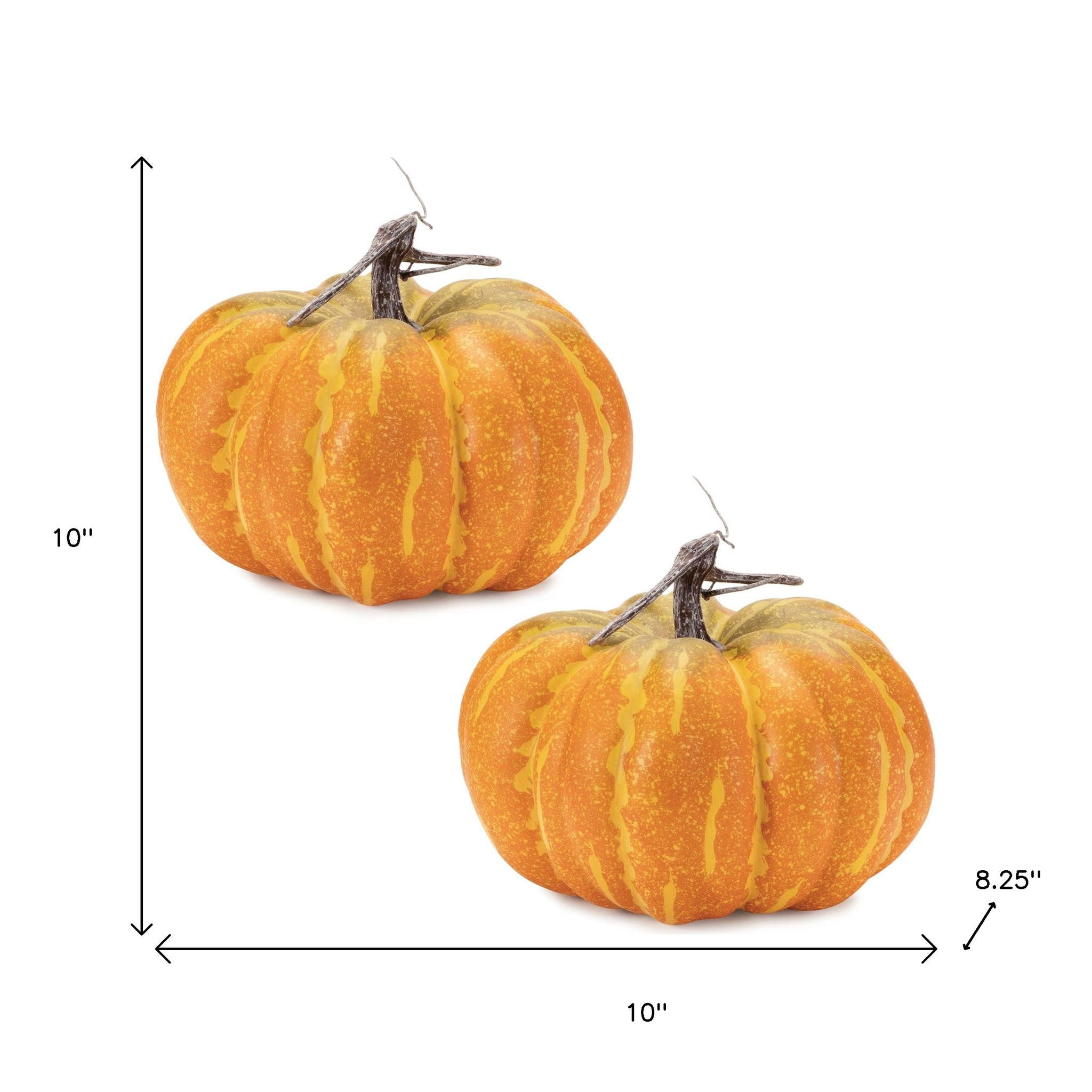 Set of Two Orange And Yellow Plastic Pumpkin Thanksgiving Pumpkin Tabletop Sculpture-5