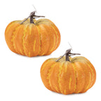 Set of Two Orange And Yellow Plastic Pumpkin Thanksgiving Pumpkin Tabletop Sculpture-0