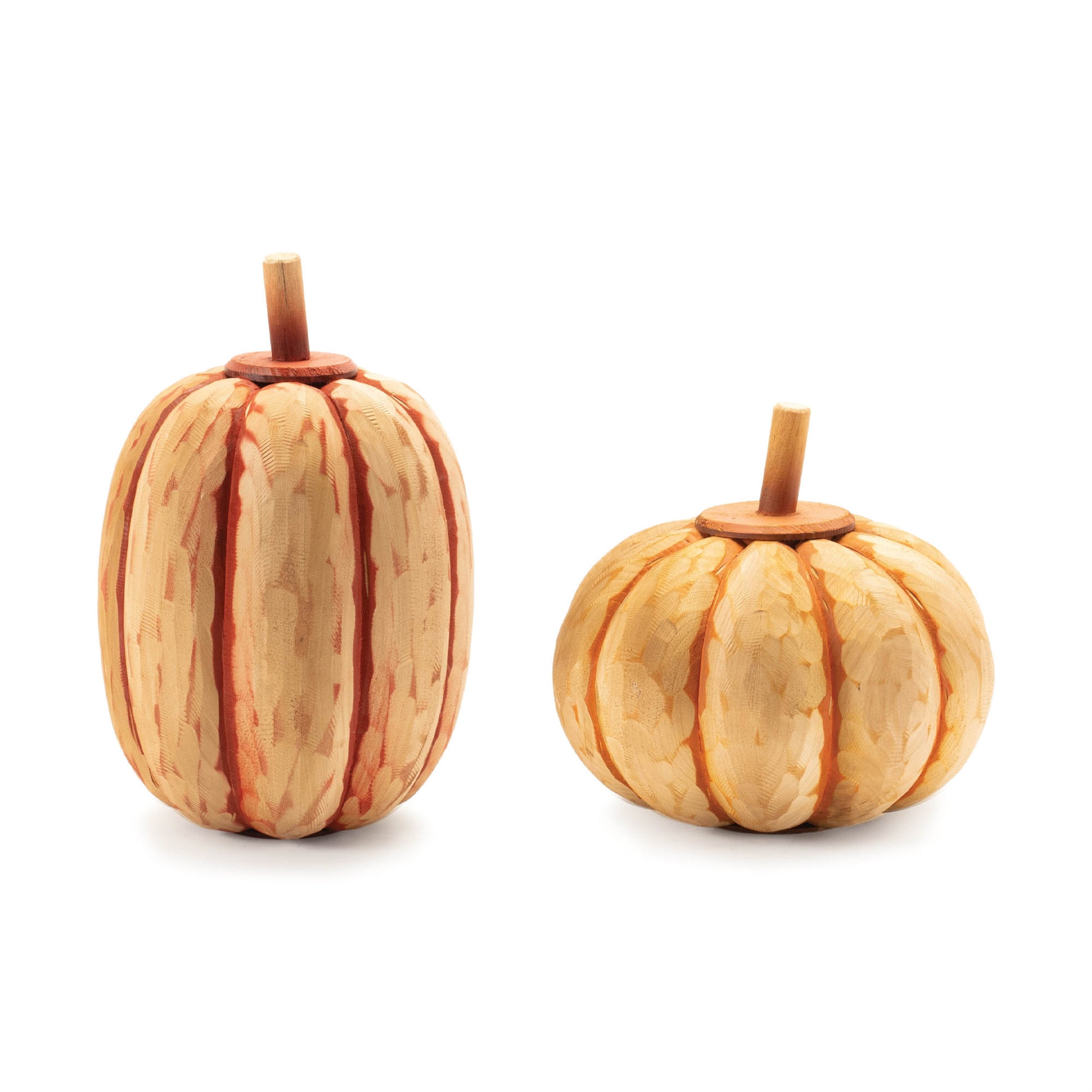 Set of Two Orange Wood Pumpkin Thanksgiving Pumpkin Tabletop Sculpture-1