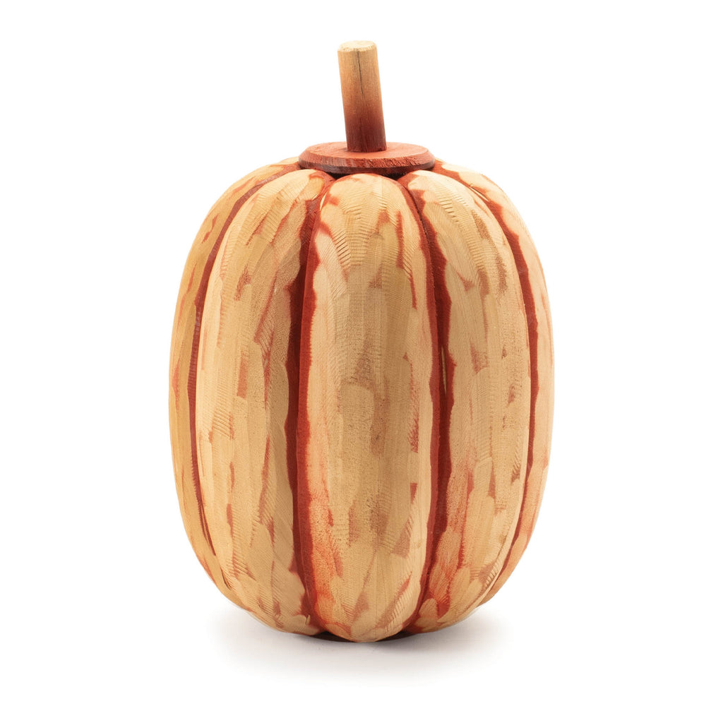Set of Two Orange Wood Pumpkin Thanksgiving Pumpkin Tabletop Sculpture-3