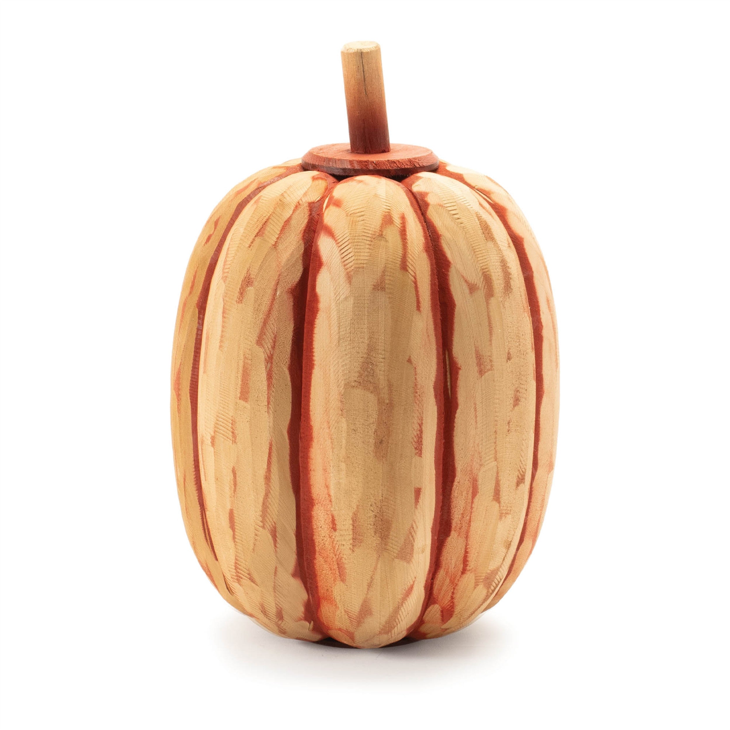 Set of Two Orange Wood Pumpkin Thanksgiving Pumpkin Tabletop Sculpture-3