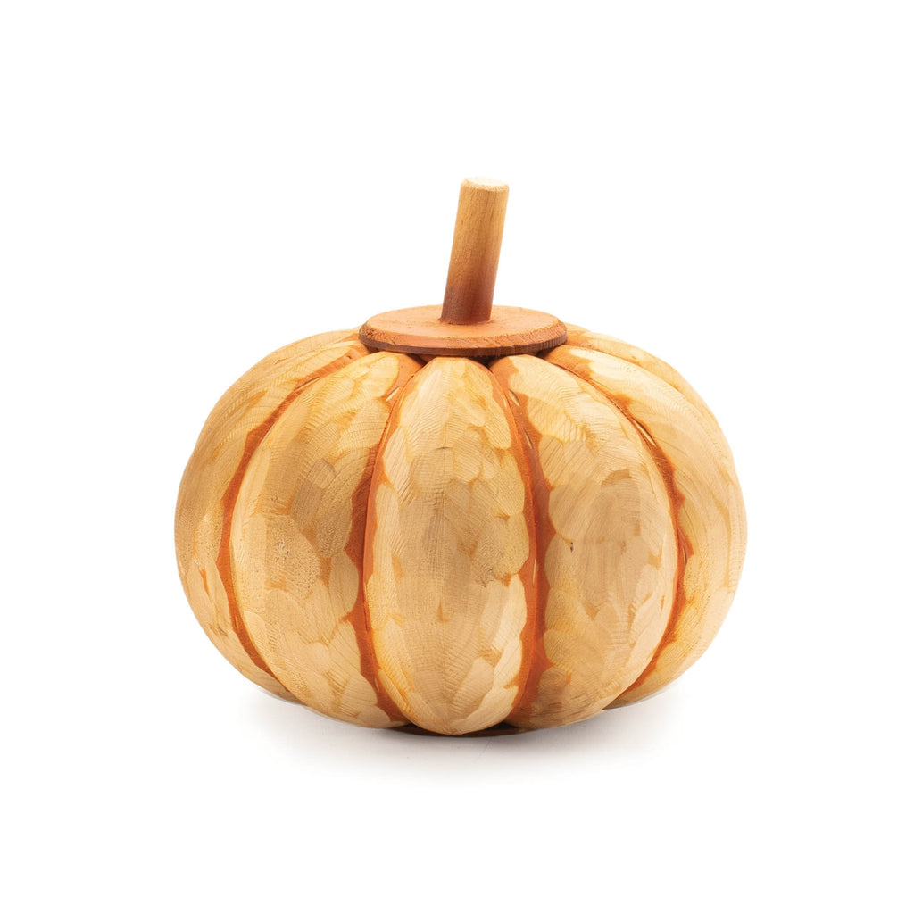 Set of Two Orange Wood Pumpkin Thanksgiving Pumpkin Tabletop Sculpture-2