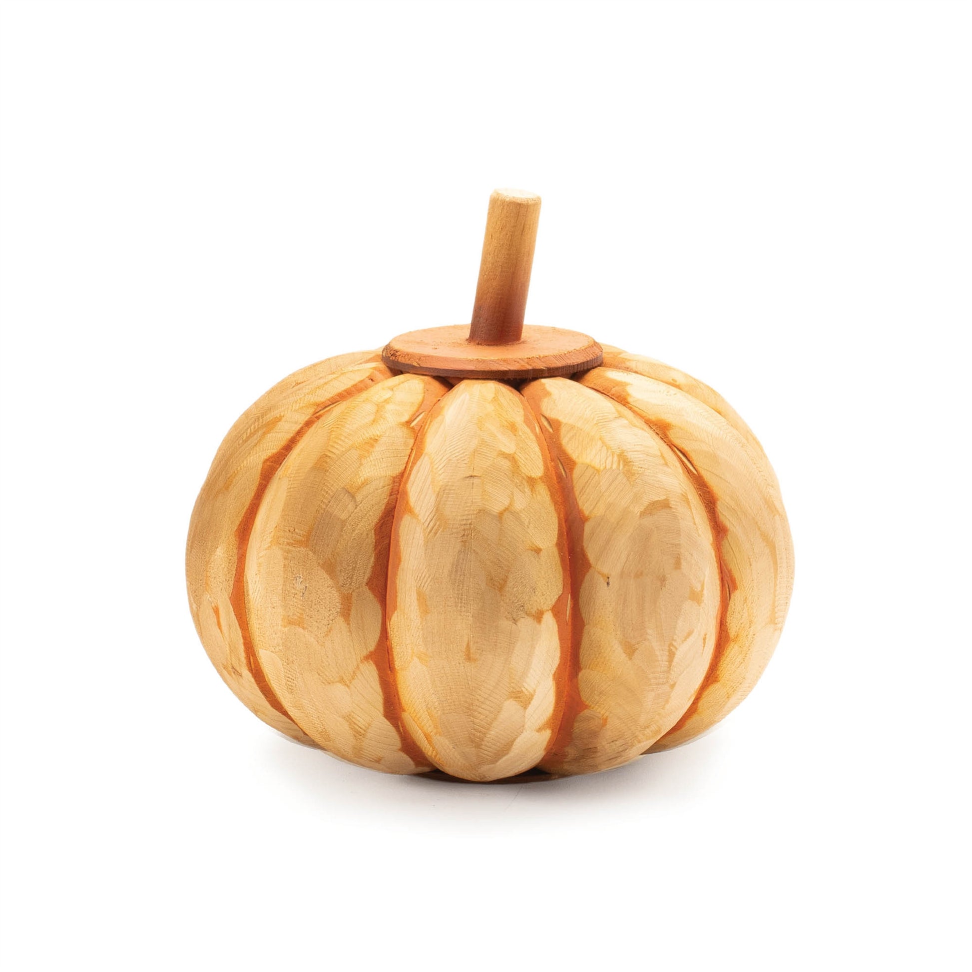 Set of Two Orange Wood Pumpkin Thanksgiving Pumpkin Tabletop Sculpture-2