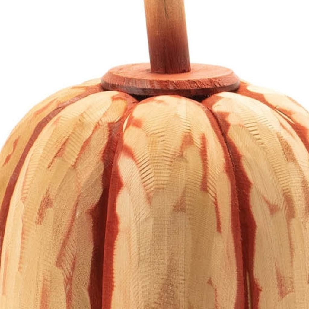 Set of Two Orange Wood Pumpkin Thanksgiving Pumpkin Tabletop Sculpture-4