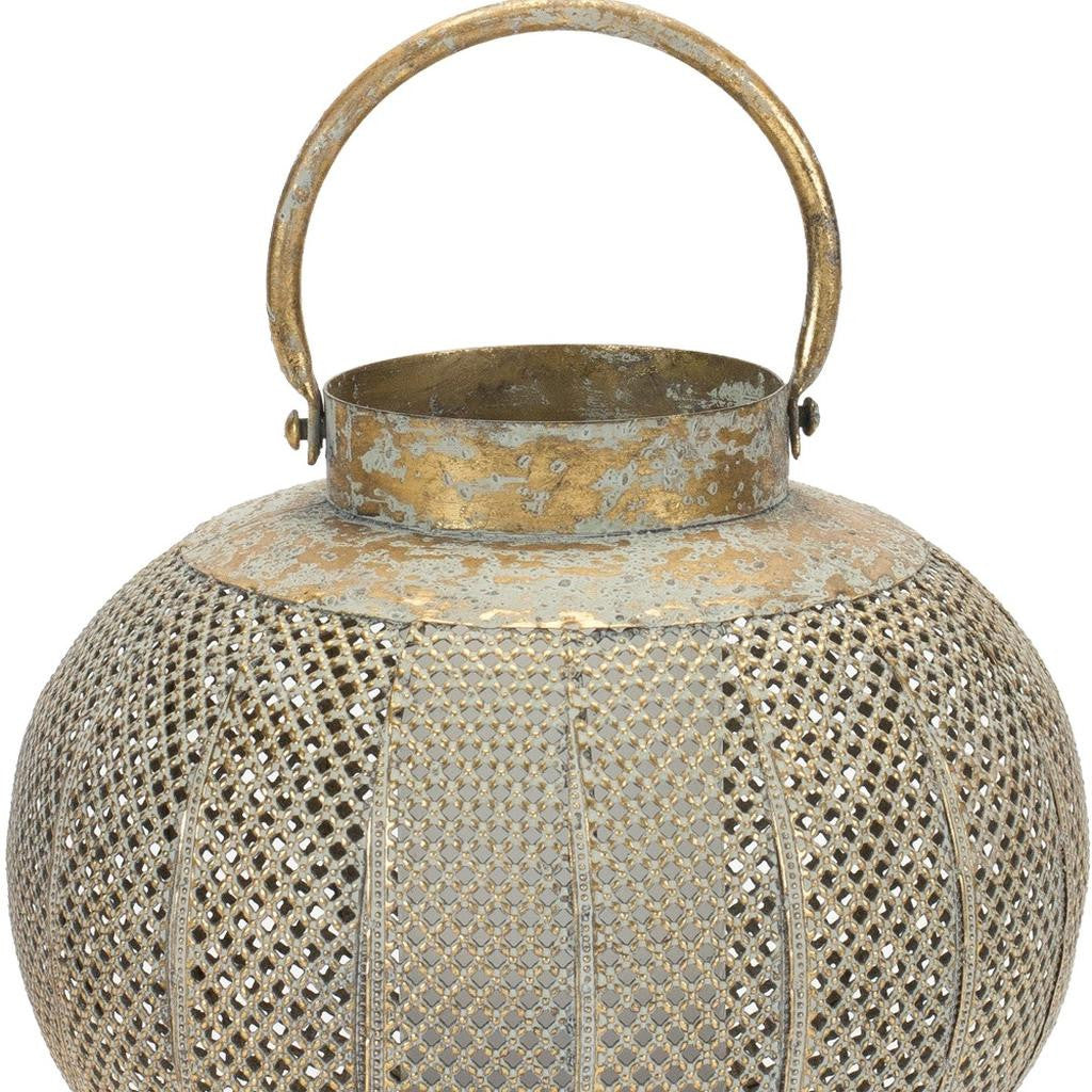 9" Bronze And Green Distressed Lattice Metal Tabletop Lantern Candle Holder-3