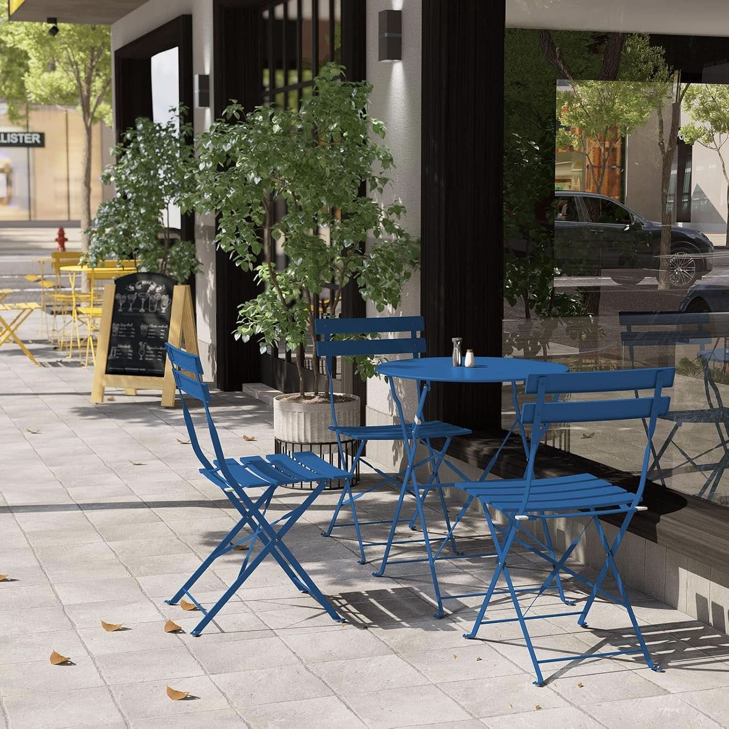 Peacock Blue 3 Piece Folding Bistro Set For Patio Garden-1