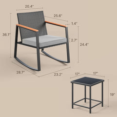 Outdoor Rocking Bistro Set With Cushions And Glass Table-3