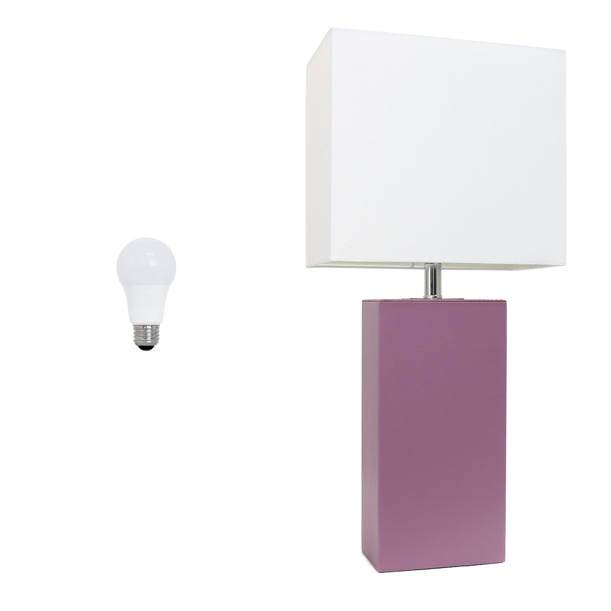 21" Purple Faux Leather Table Lamp LED With White Shade-1
