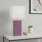 21" Purple Faux Leather Table Lamp LED With White Shade-0