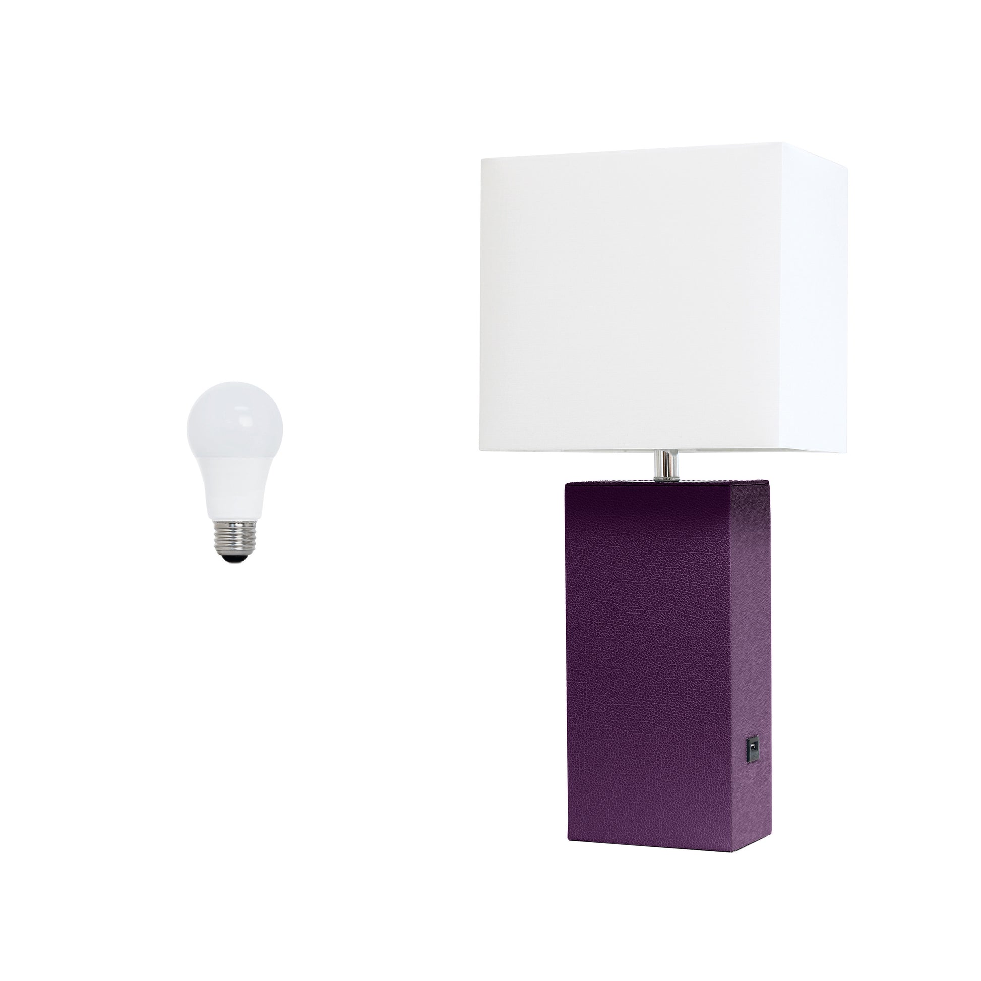 21" Eggplant Faux Leather USB Table Lamp LED With White Shade-1