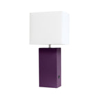 21" Eggplant Faux Leather USB Table Lamp LED With White Shade-2