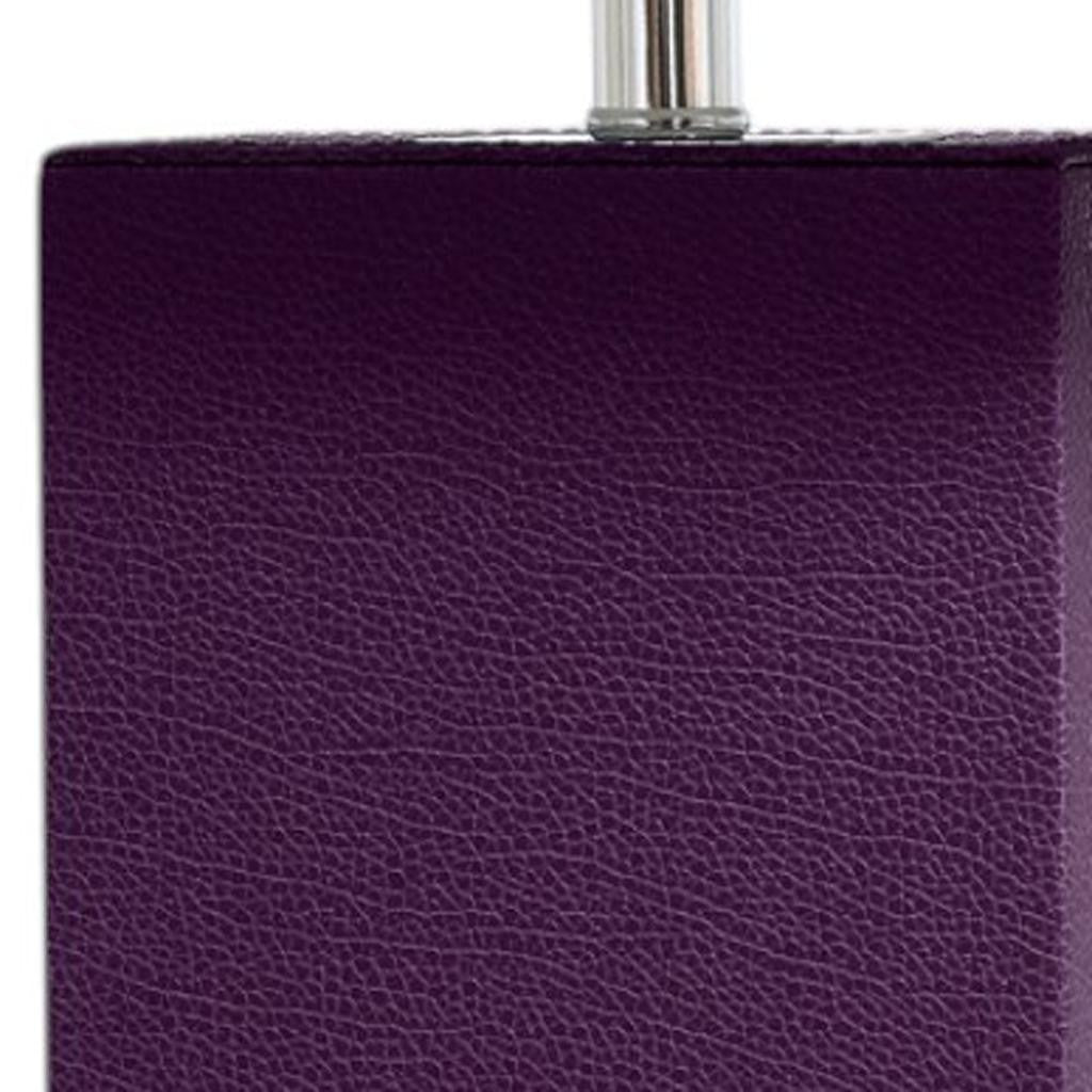 21" Eggplant Faux Leather USB Table Lamp LED With White Shade-3