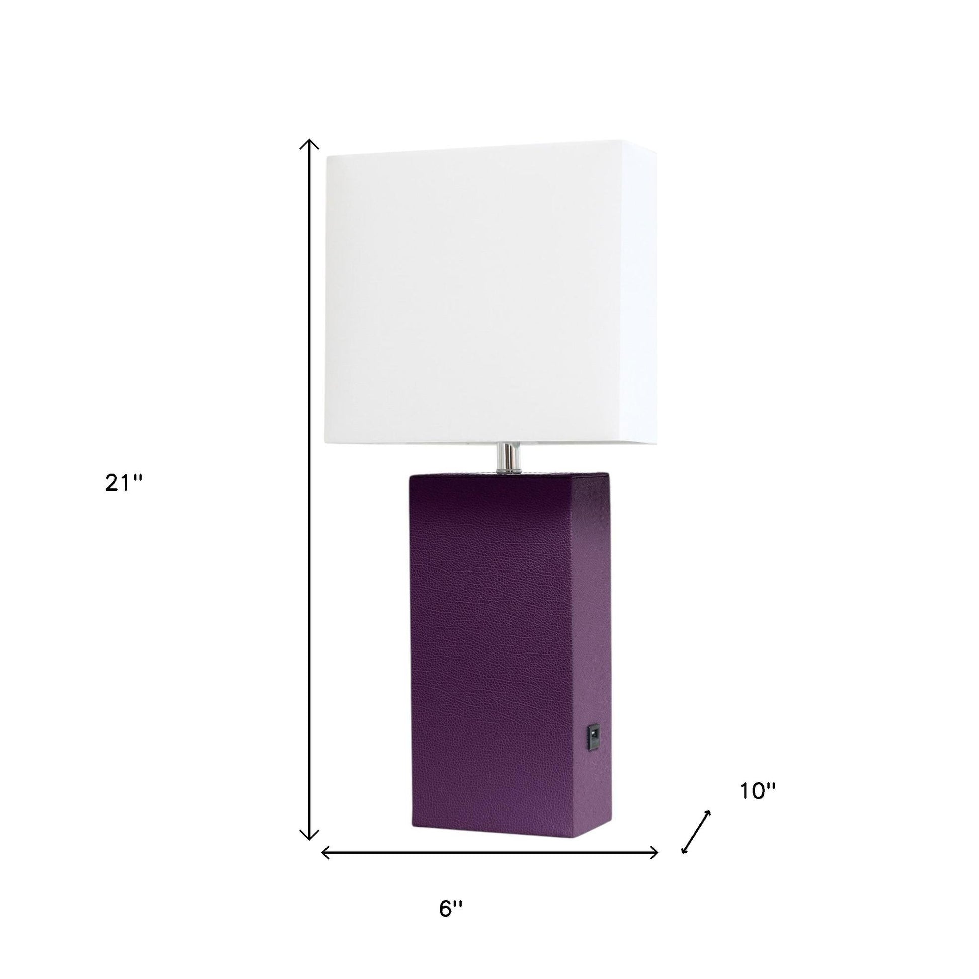 21" Eggplant Faux Leather USB Table Lamp LED With White Shade-5