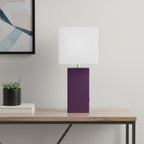 21" Eggplant Faux Leather USB Table Lamp LED With White Shade-0