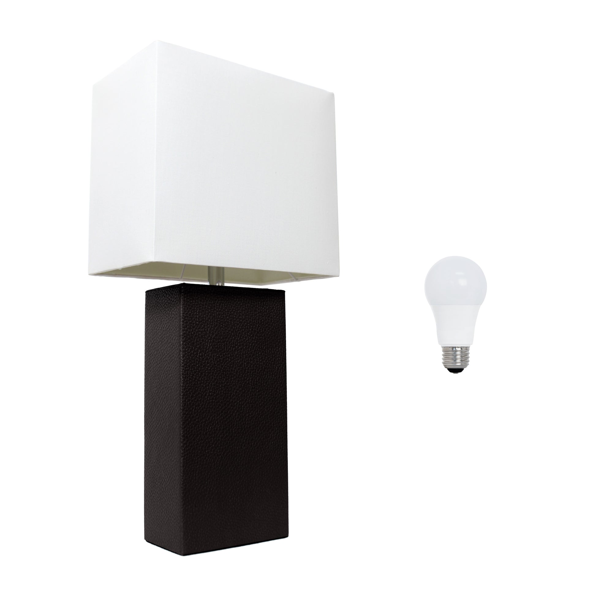 21" Black Faux Leather Table Lamp LED With White Shade-1