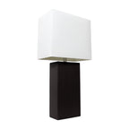 21" Black Faux Leather Table Lamp LED With White Shade-2