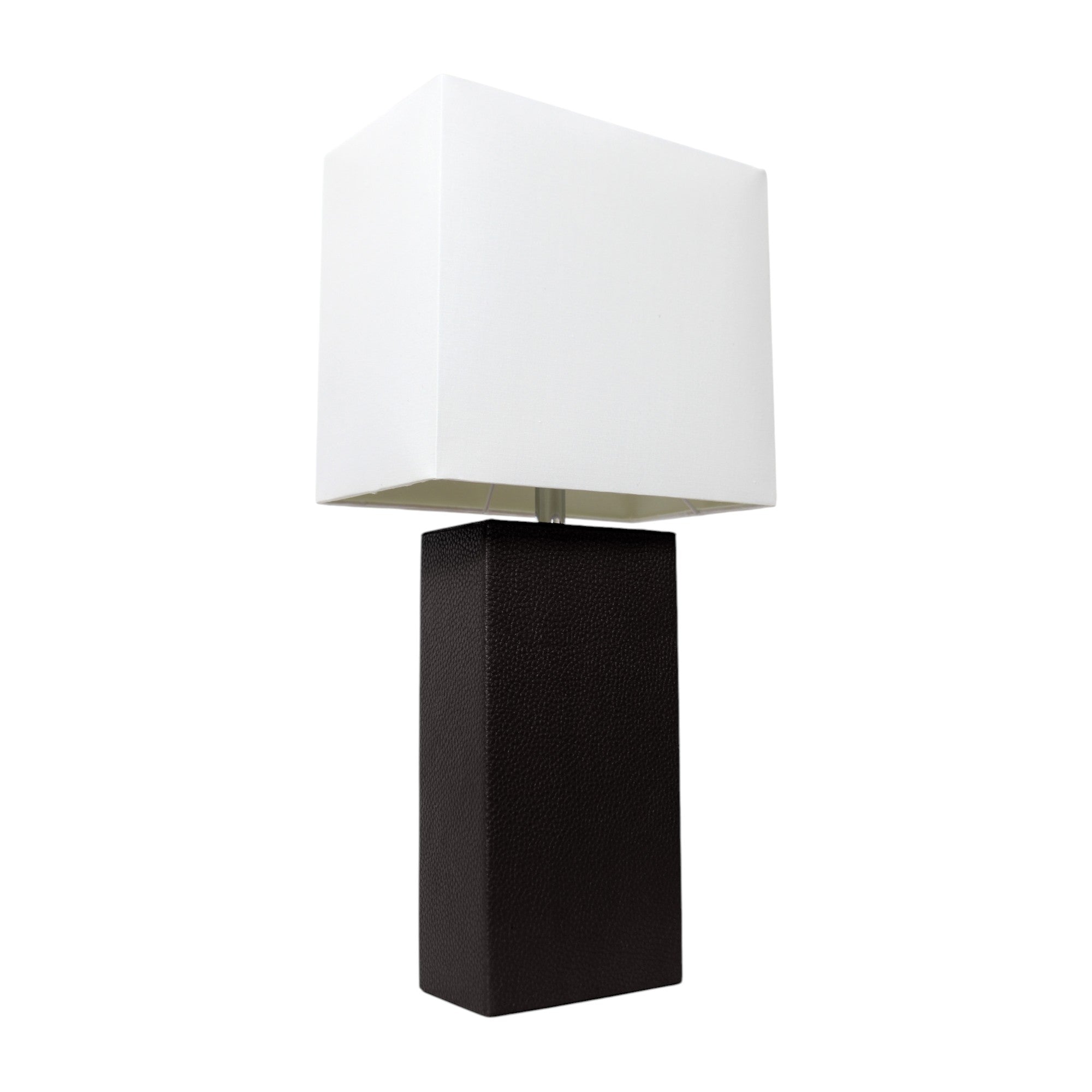 21" Black Faux Leather Table Lamp LED With White Shade-2