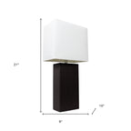 21" Black Faux Leather Table Lamp LED With White Shade-5