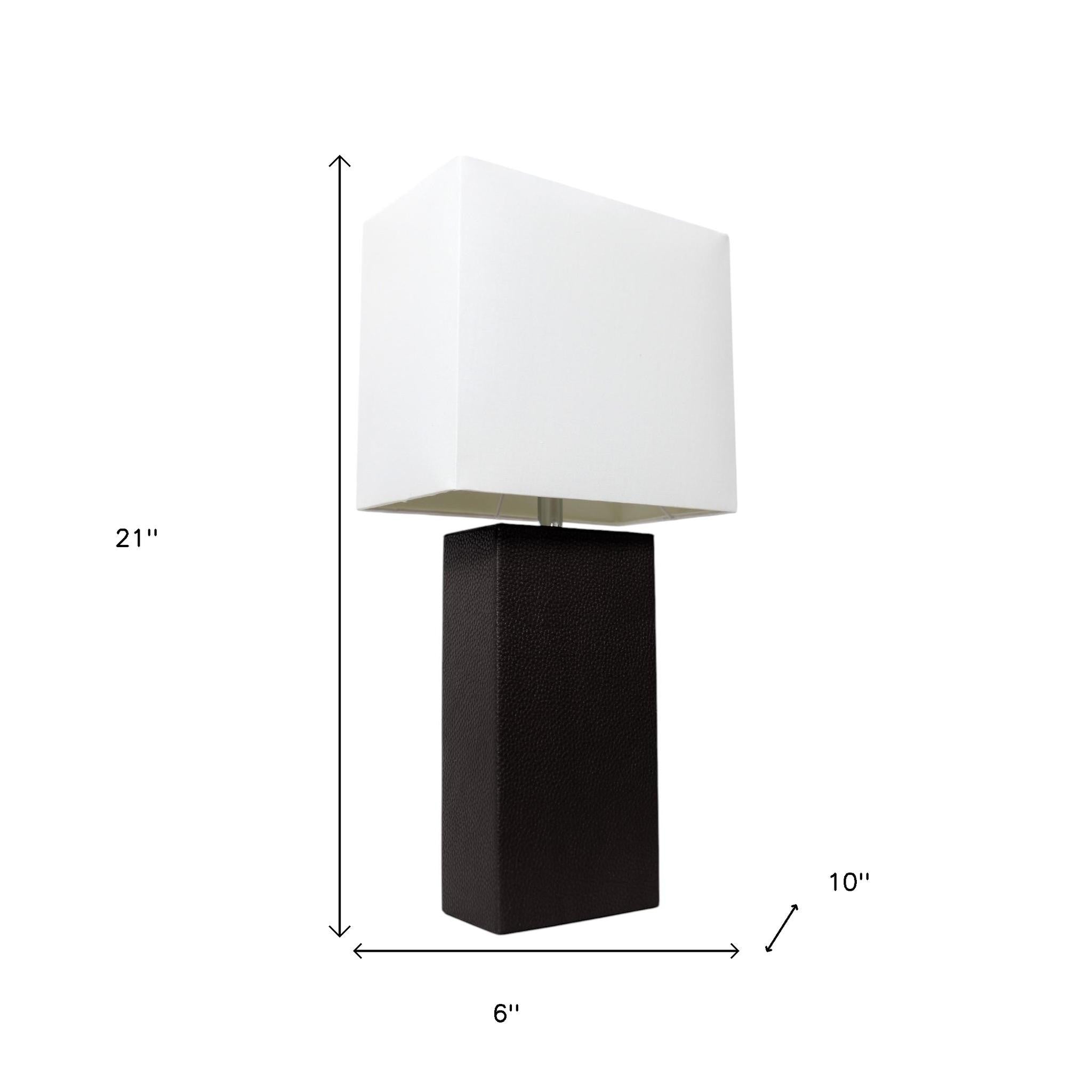 21" Black Faux Leather Table Lamp LED With White Shade-5