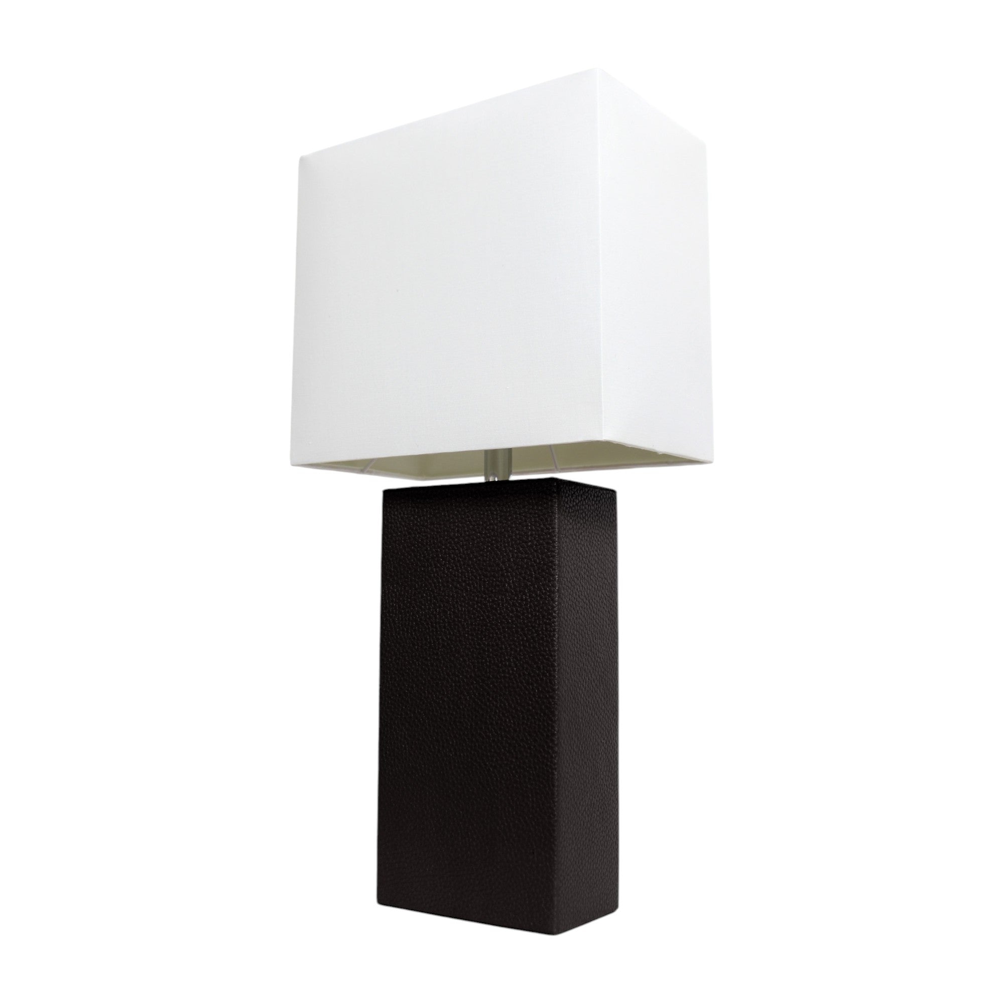 21" Black Faux Leather Table Lamp LED With White Shade-3