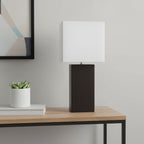 21" Black Faux Leather Table Lamp LED With White Shade-0