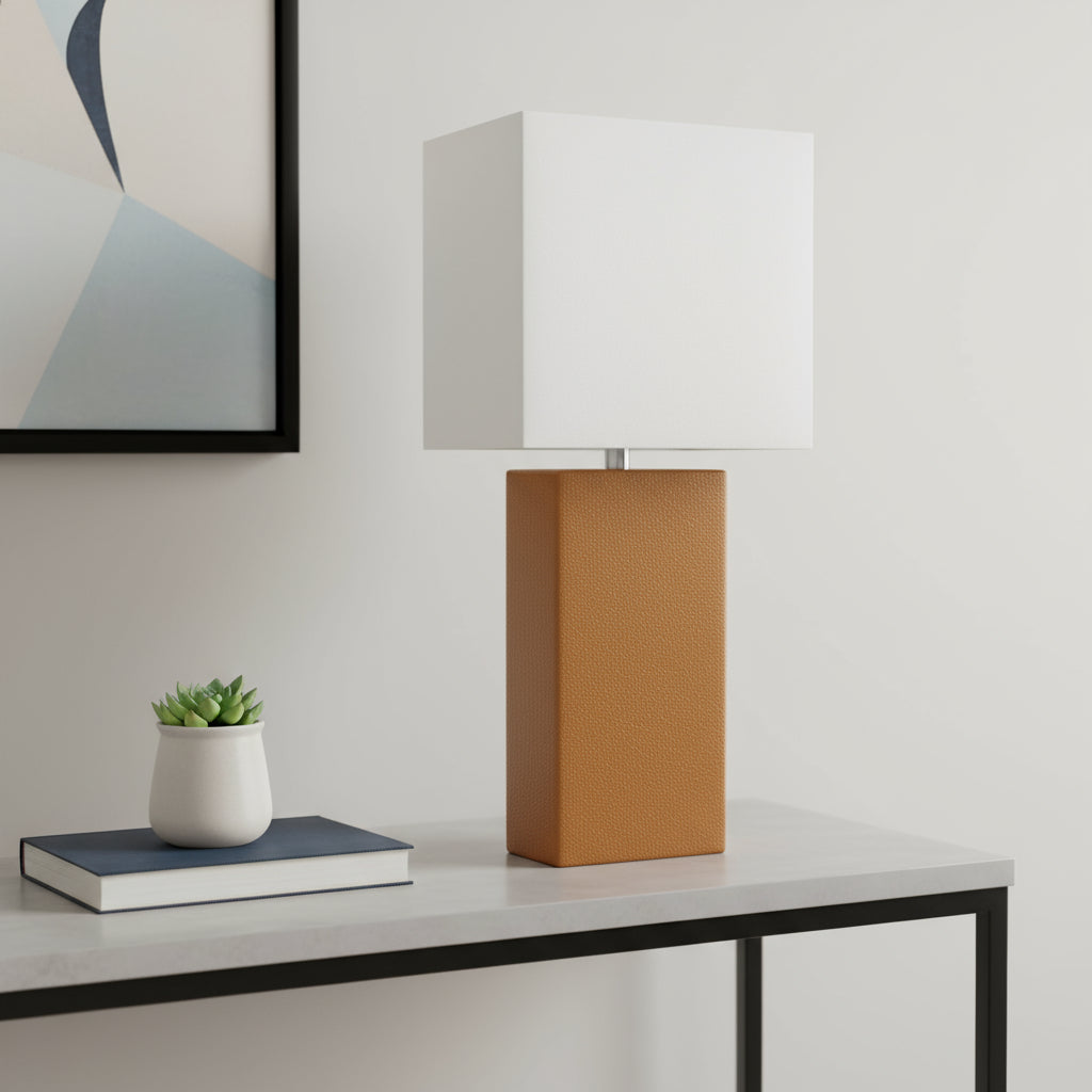 21" Tan Table Lamp LED With White Shade-0