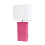 21" Hot Pink Faux Leather USB Table Lamp LED With White Shade-1