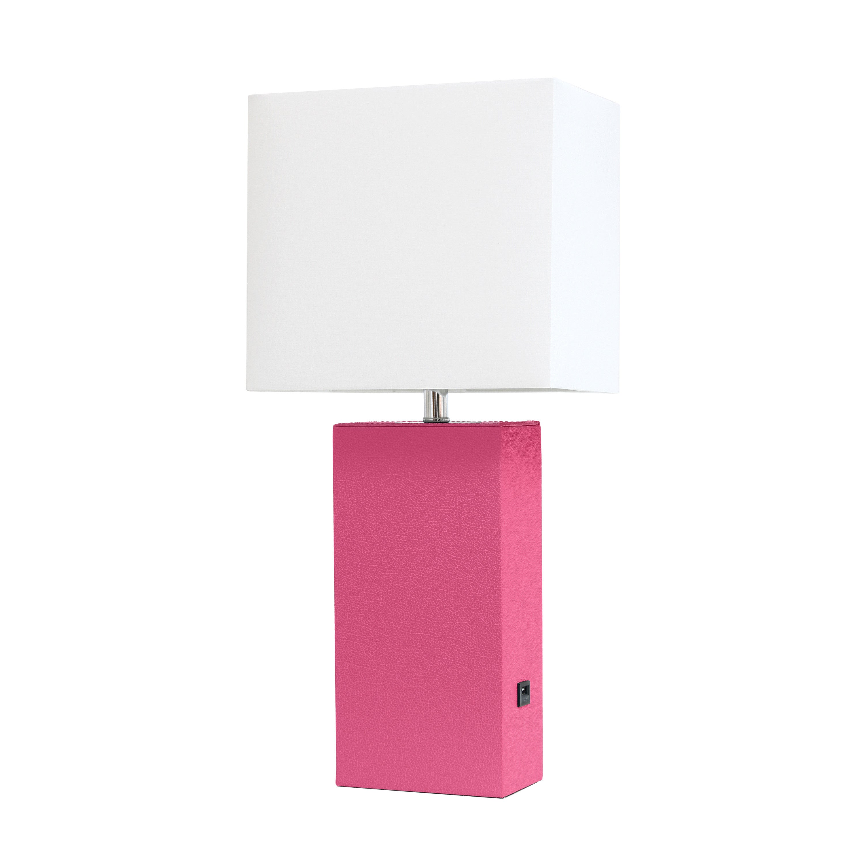 21" Hot Pink Faux Leather USB Table Lamp LED With White Shade-1