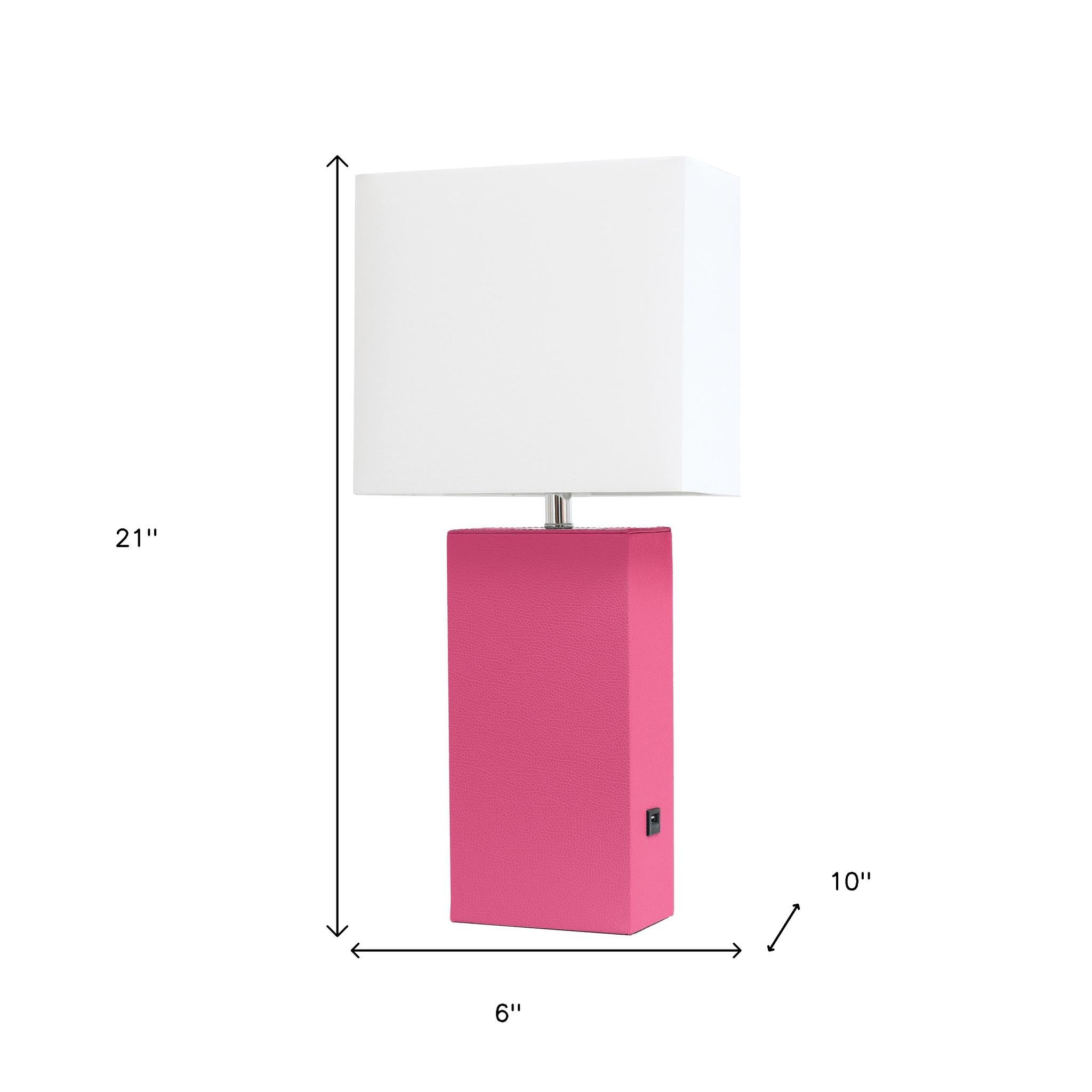 21" Hot Pink Faux Leather USB Table Lamp LED With White Shade-4