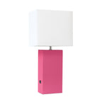 21" Hot Pink Faux Leather USB Table Lamp LED With White Shade-2