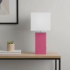 21" Hot Pink Faux Leather USB Table Lamp LED With White Shade-0