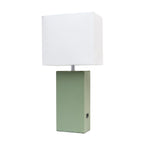 21" Sage Faux Leather USB Table Lamp With White Shade-1