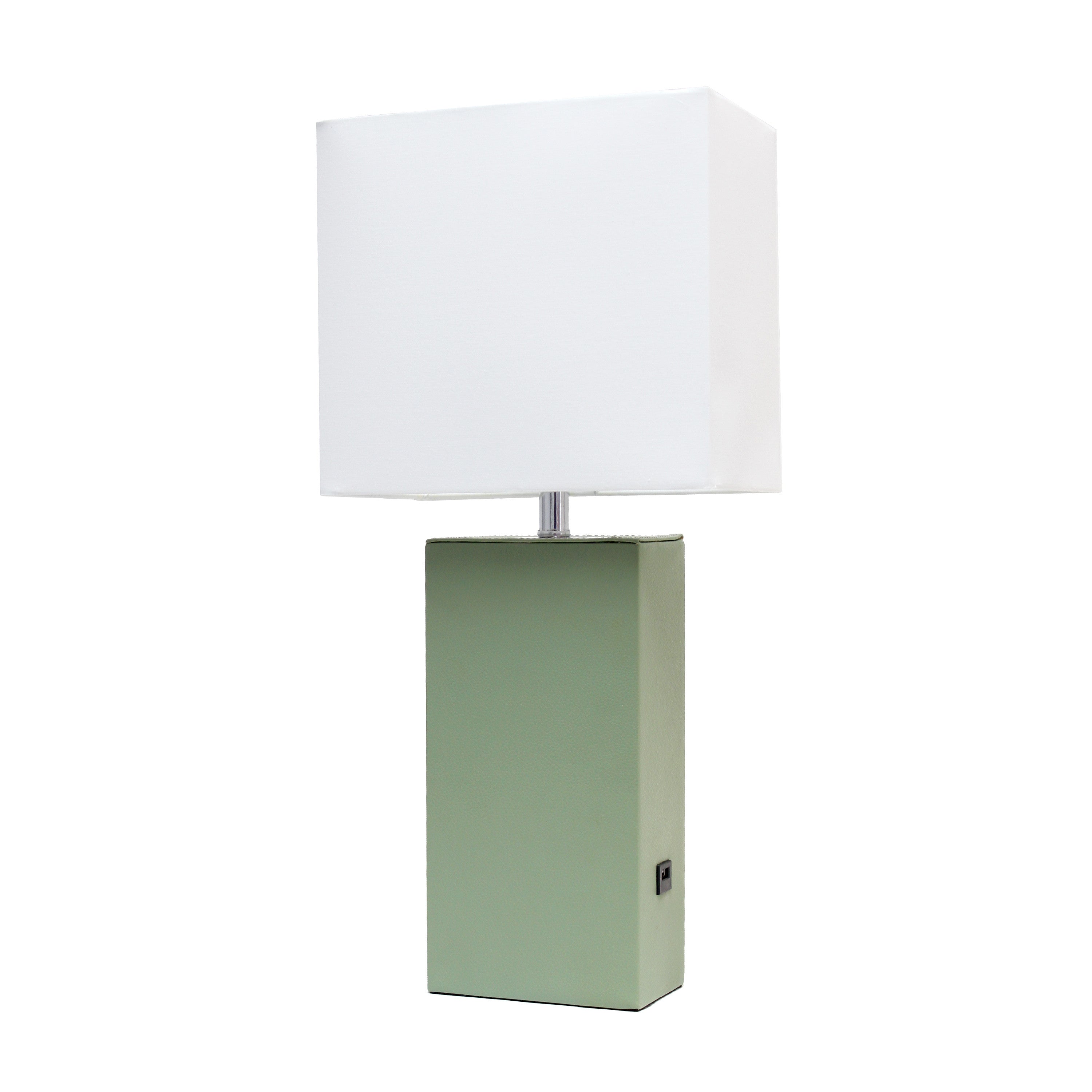 21" Sage Faux Leather USB Table Lamp With White Shade-1