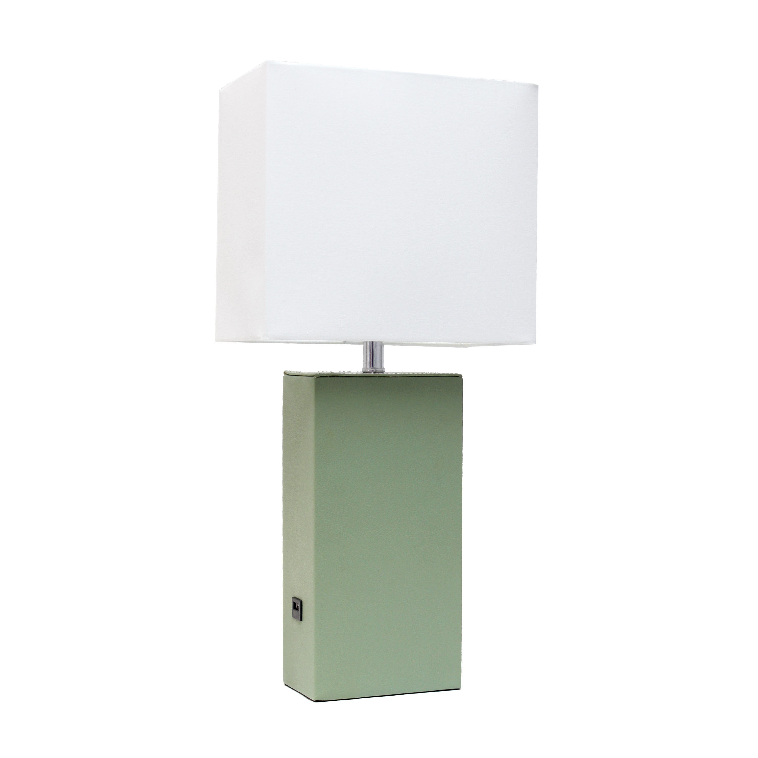 21" Sage Faux Leather USB Table Lamp With White Shade-2