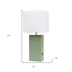 21" Sage Faux Leather USB Table Lamp With White Shade-4