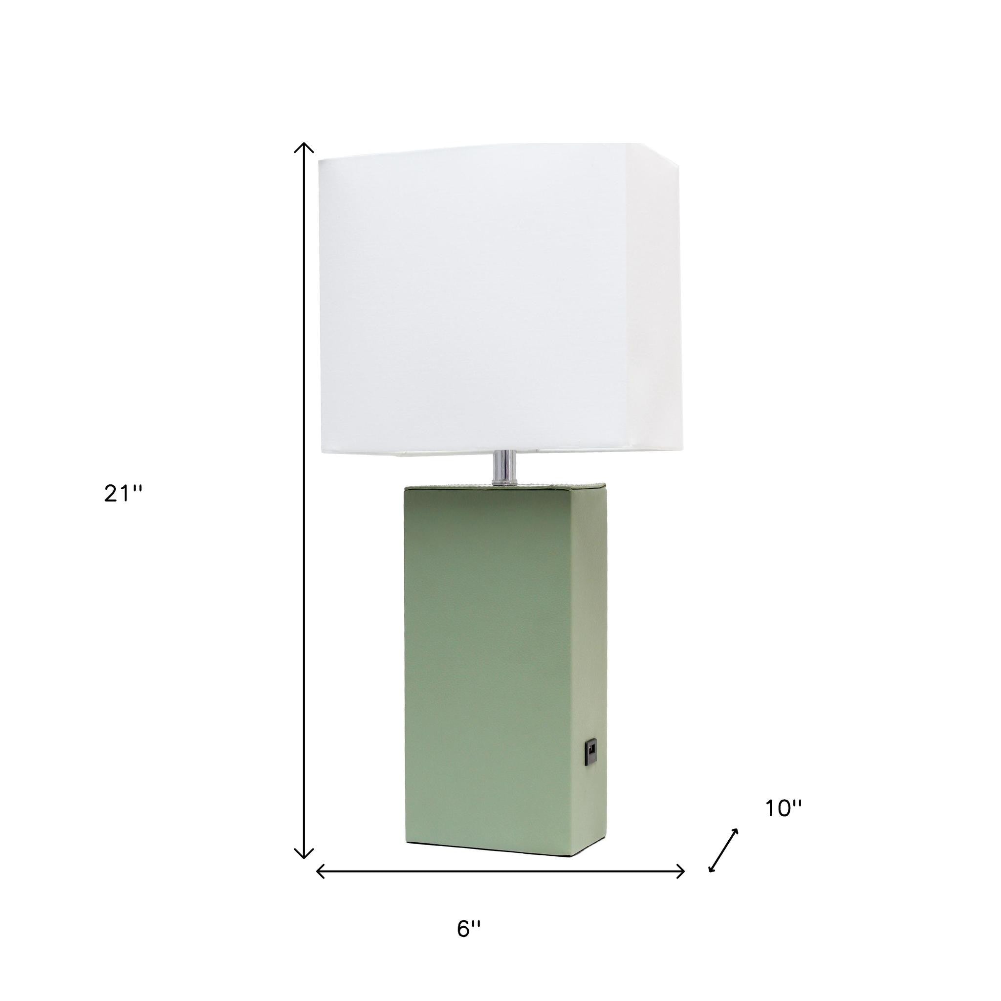 21" Sage Faux Leather USB Table Lamp With White Shade-4