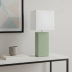 21" Sage Faux Leather USB Table Lamp With White Shade-0