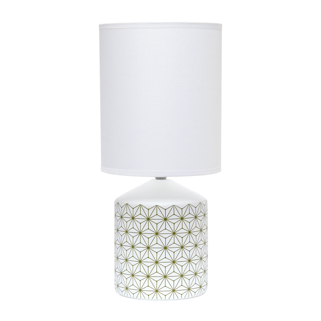 19" White And Gold Ceramic Table Lamp With White Cylinder Shade-1