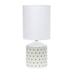 19" White And Gold Ceramic Table Lamp With White Cylinder Shade-1