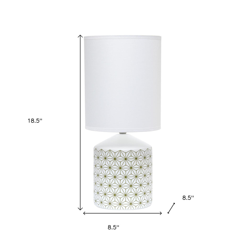 19" White And Gold Ceramic Table Lamp With White Cylinder Shade-4