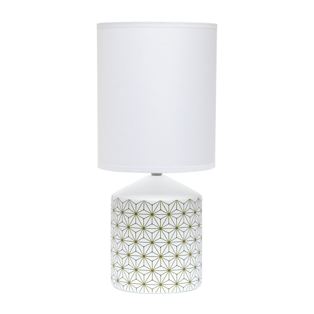 19" White And Gold Ceramic Table Lamp With White Cylinder Shade-3