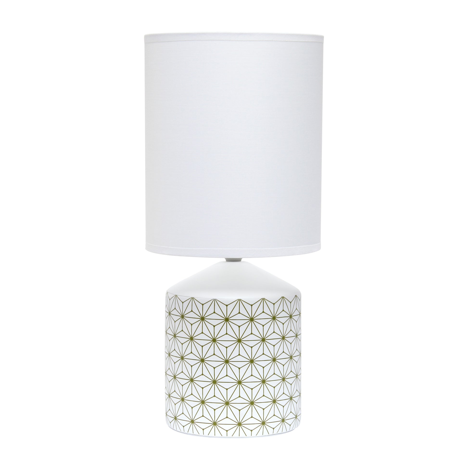 19" White And Gold Ceramic Table Lamp With White Cylinder Shade-3