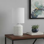 19" White And Gold Ceramic Table Lamp With White Cylinder Shade-0