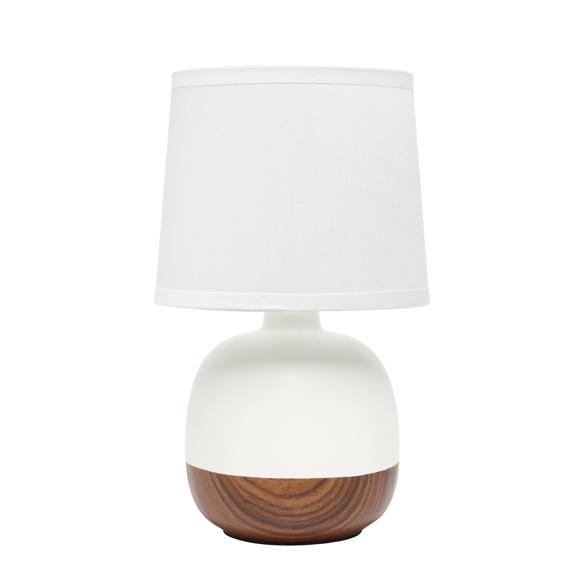 12" Dark Brown Ceramic Round Table Lamp With White Drum Shade-1
