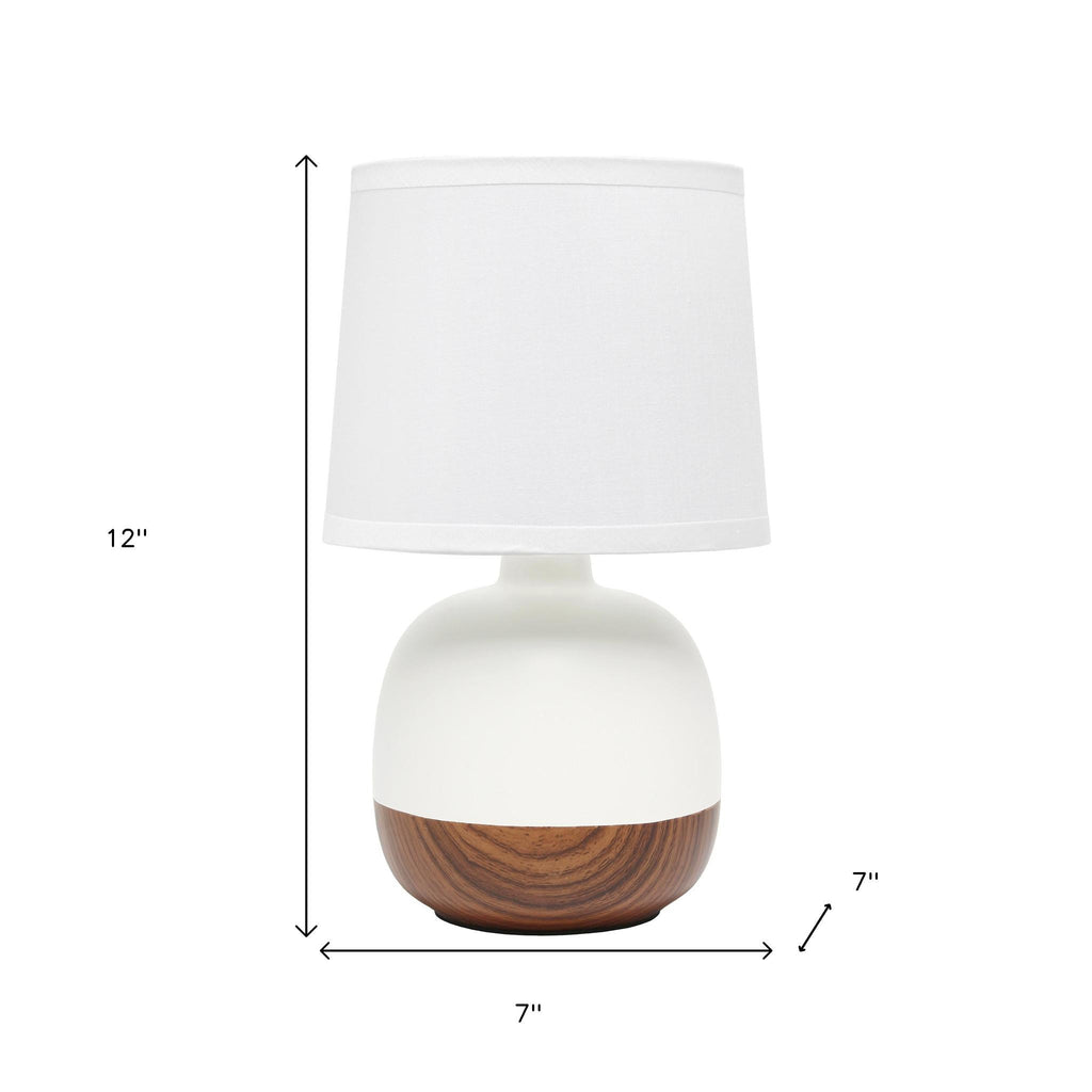 12" Dark Brown Ceramic Round Table Lamp With White Drum Shade-6
