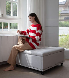 Beige Oversized Storage Ottoman Featuring Lift Top-3