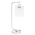 19" White Iron Lantern USB Table Lamp LED With Clear Cylinder Shade-1