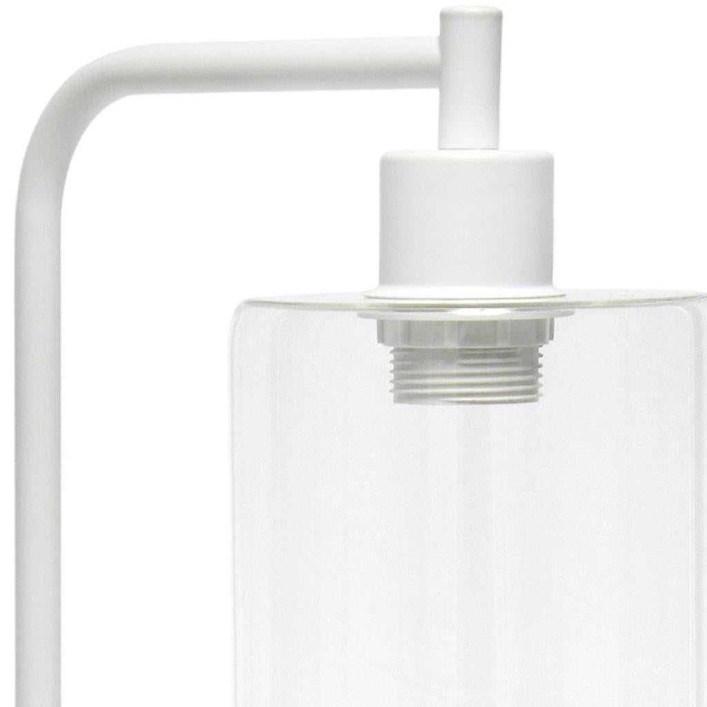 19" White Iron Lantern USB Table Lamp LED With Clear Cylinder Shade-3